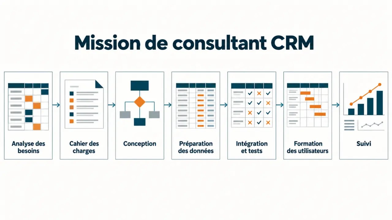 Processus d'une mission de consultant CRM, de l'audit à la formation des utilisateurs