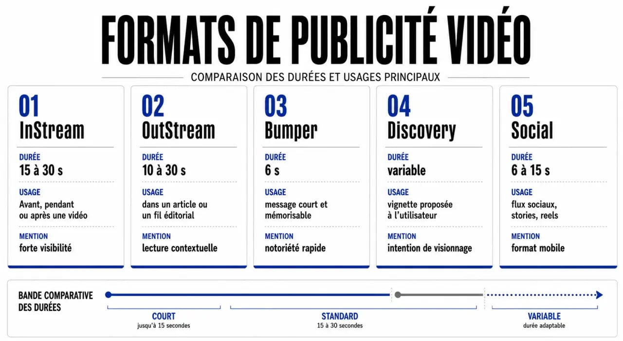 Publicité vidéo : comparaison des formats InStream, OutStream, bumper, discovery et social