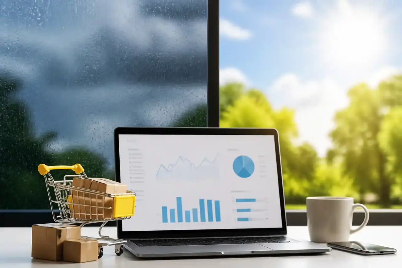 Visualisation abstraite de données et de croissance e-commerce sous forme de lignes lumineuses néon