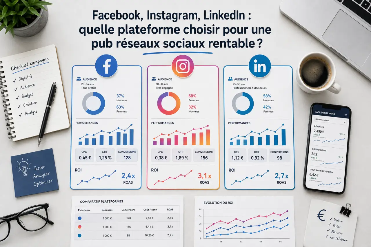 Facebook, Instagram, LinkedIn : quelle plateforme choisir pour une pub réseaux sociaux rentable ?