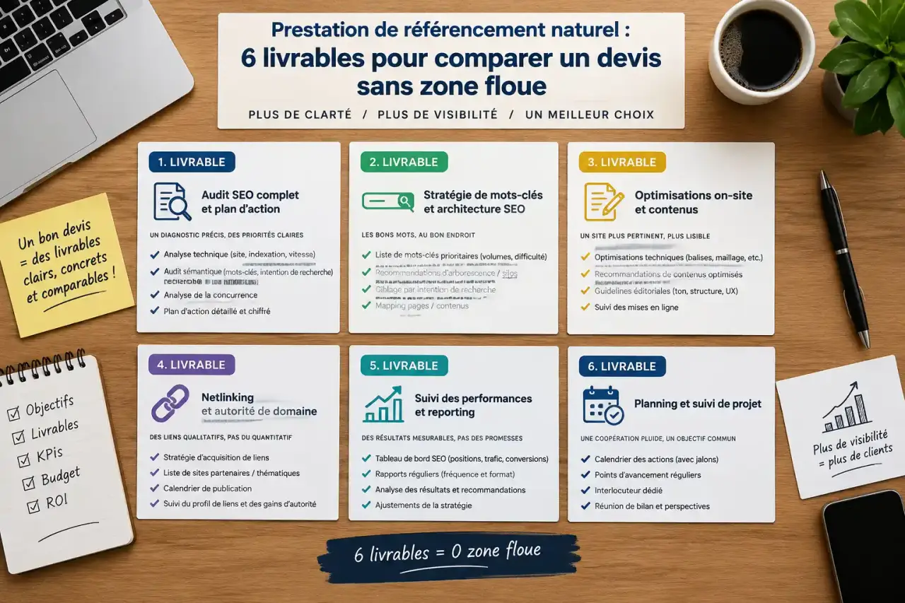 Prestation de référencement naturel : 6 livrables pour comparer un devis sans zone floue