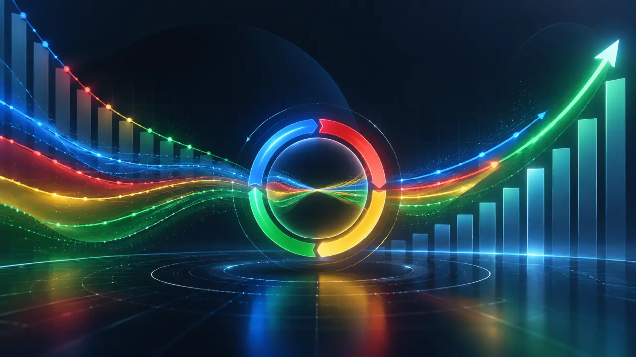 Tableau de bord abstrait représentant l'optimisation d'un budget Google Ads