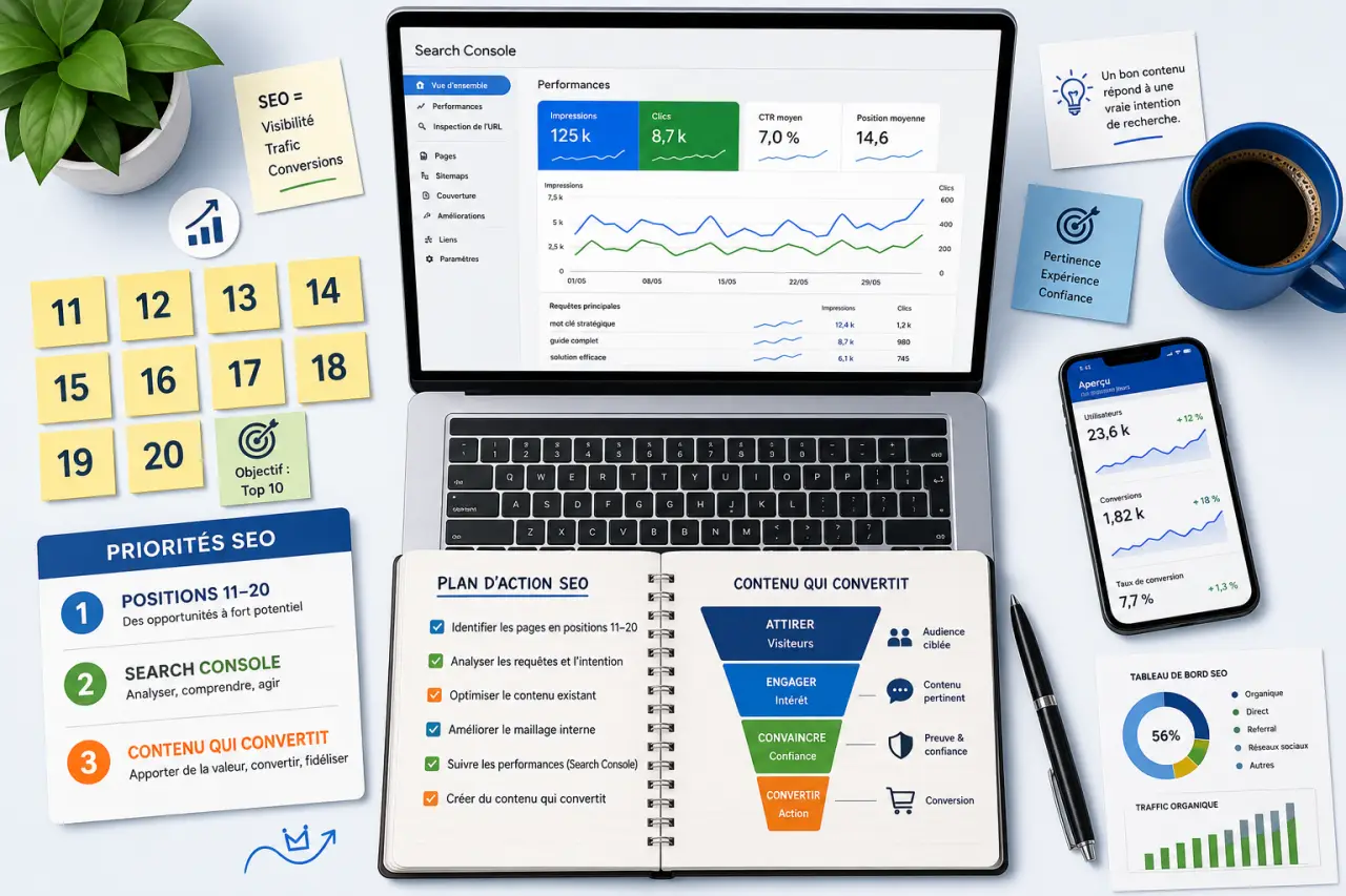 Positions 11–20, Search Console et contenu qui convertit : le trio SEO à prioriser